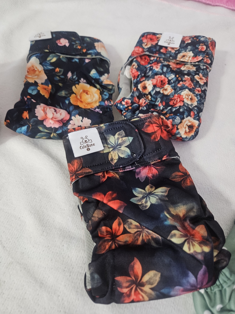 Floral Black Dogs Bottoms With No Tail Hole - Reusable Cloth Diaper
